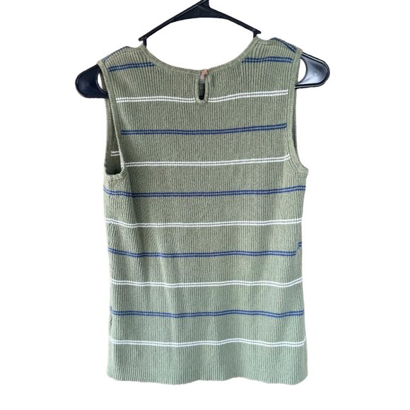Basic Editions Sage Green Striped Ribbed Tank Top Size L Fits S/M Y2K 90s - Picture 3 of 4